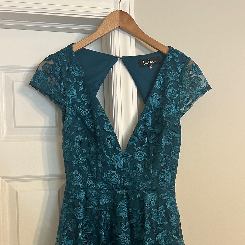 Lulu's Deep Teal Floral Backless Dress